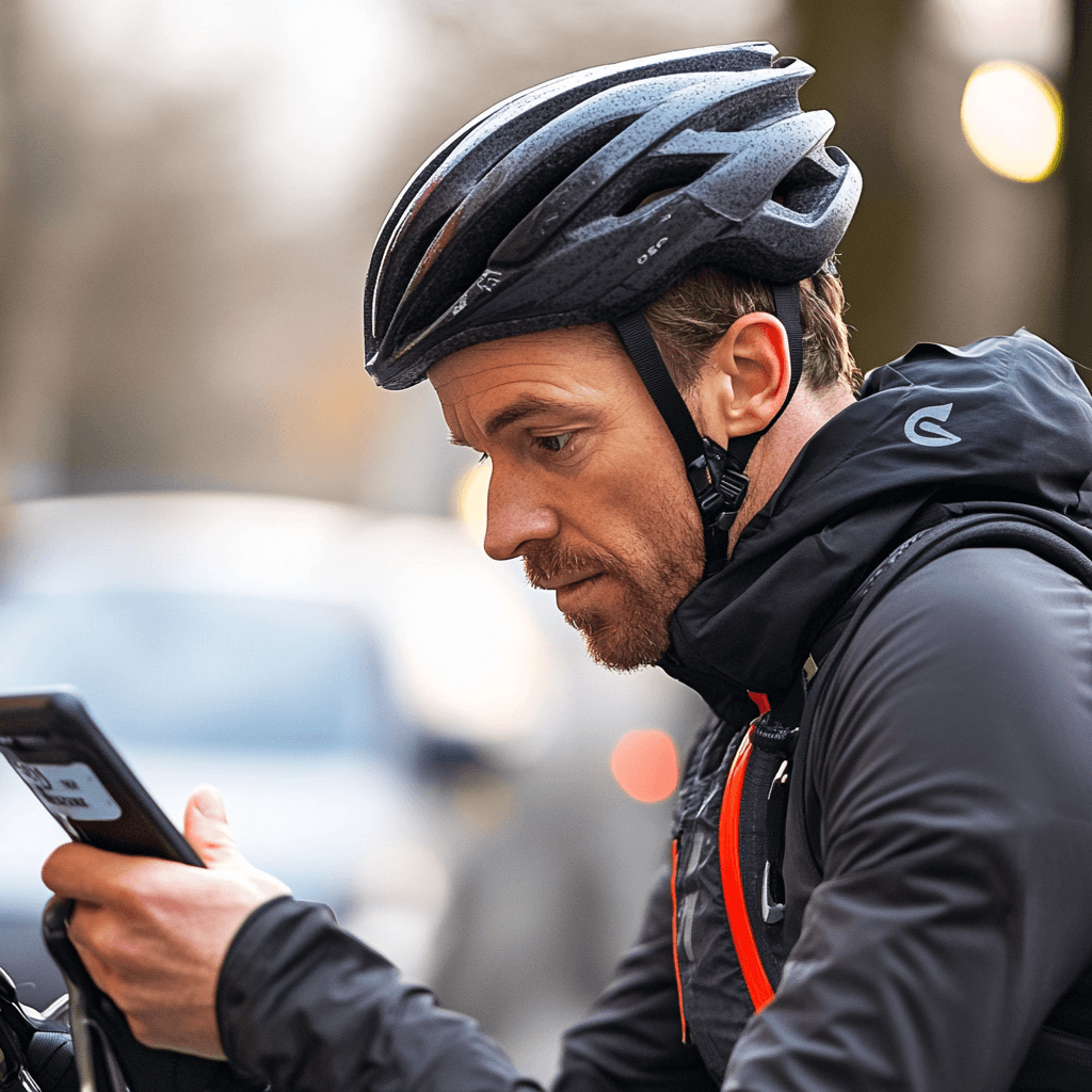 strava man looking at his phone