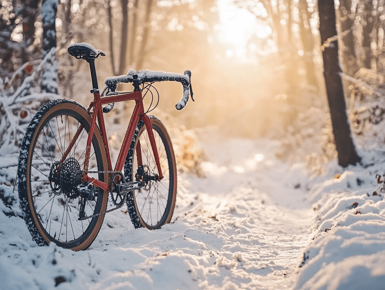 groovebackunltd_winter_gravel_bike_maintenance_--ar_43_--v_6._6c957353-d363-49c9-9a5e-fb7ab9e32661_3 gravel bike in snow and sun