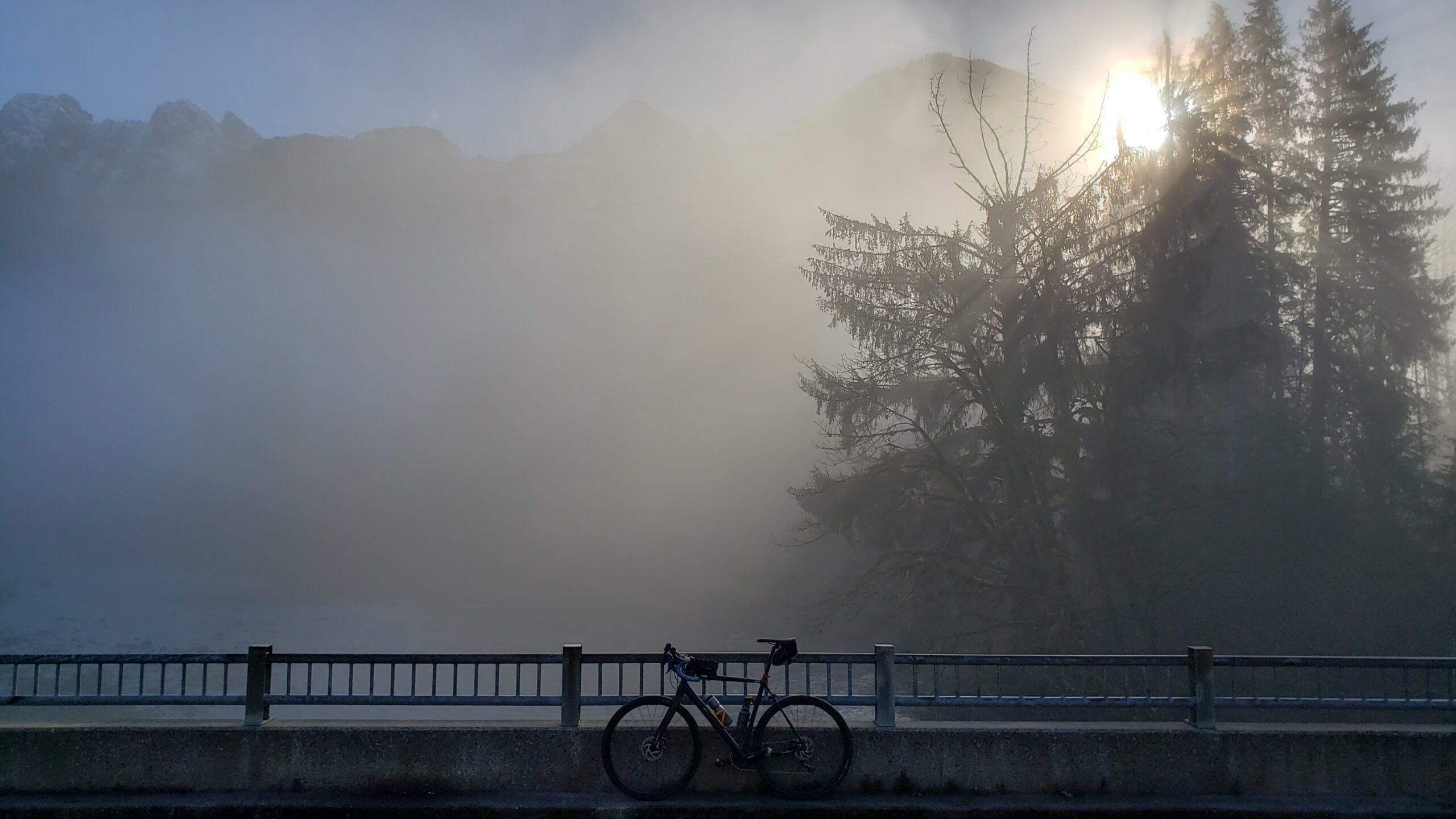 Gravel rider on scenic Washington State backcountry road
