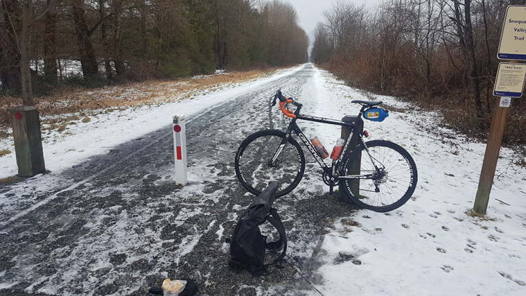 Gravel bike on mountain road, Pacific Northwest