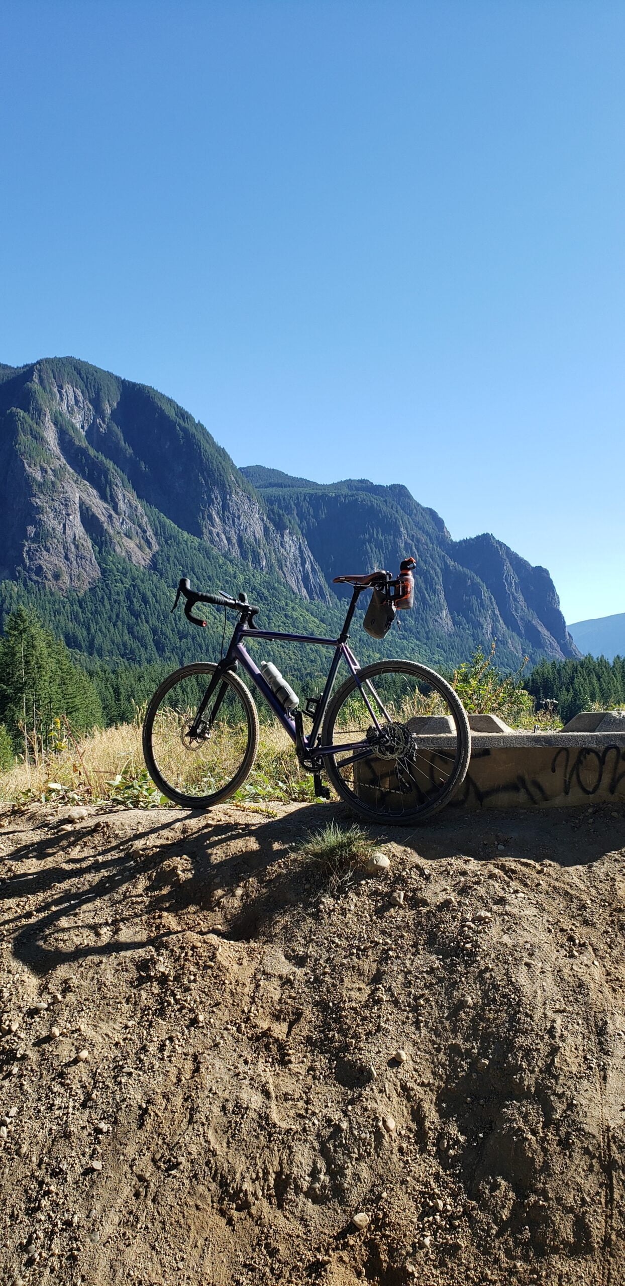gravel bike in front of mt. si