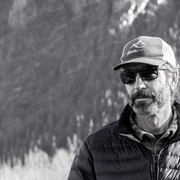 black and white image of gravel riding hat